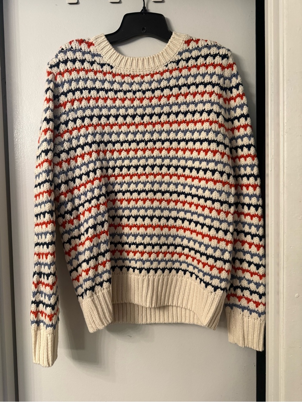 St. John’s Classic Striped Crewneck Sweater - Cream with Navy & Red